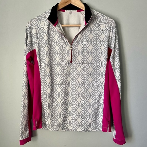 Fairway & Greene Ladies Abstract Print White & Pink 1/4 Quarter Zip Size Small - Picture 1 of 16